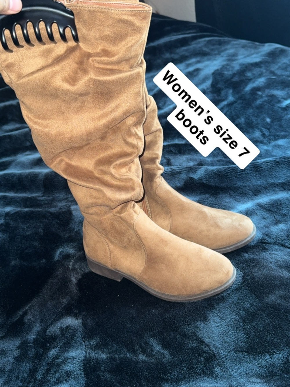 Women's Tan Suede Mid-Calf Boots - Size 7